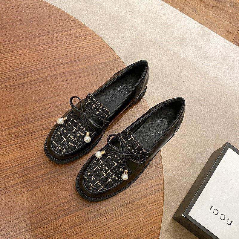 香港小皮鞋女小香风2024年春秋蝴蝶结乐福鞋百搭平底大码女单,女鞋,浅口单鞋,淘宝优惠券,粉丝福利购,淘宝优惠卷