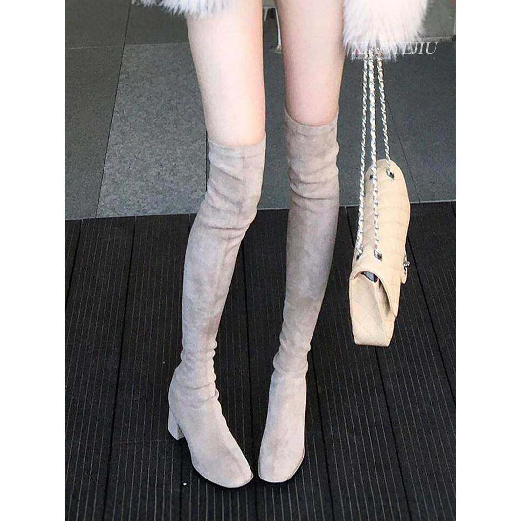 高跟过膝长筒靴女2025新款秋冬绒面弹力瘦瘦靴高筒靴子爆款长靴,女鞋,时装靴,淘宝优惠券,粉丝福利购,淘宝优惠卷