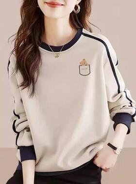 香港TIMO纯棉圆领卫衣女2025秋冬新款撞色拼接设计感套头休闲外套