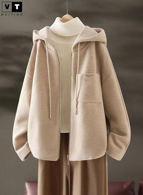 WEI TING连帽小个子爆款短外套女2025秋季新款高级感加厚休闲卫衣