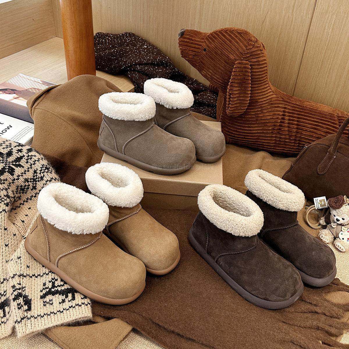 港风厚底雪地靴女棉鞋潮流百搭小众磨砂真皮潮流保暖2025秋冬新款,女鞋,时尚雪地靴,淘宝优惠券,粉丝福利购,淘宝优惠卷