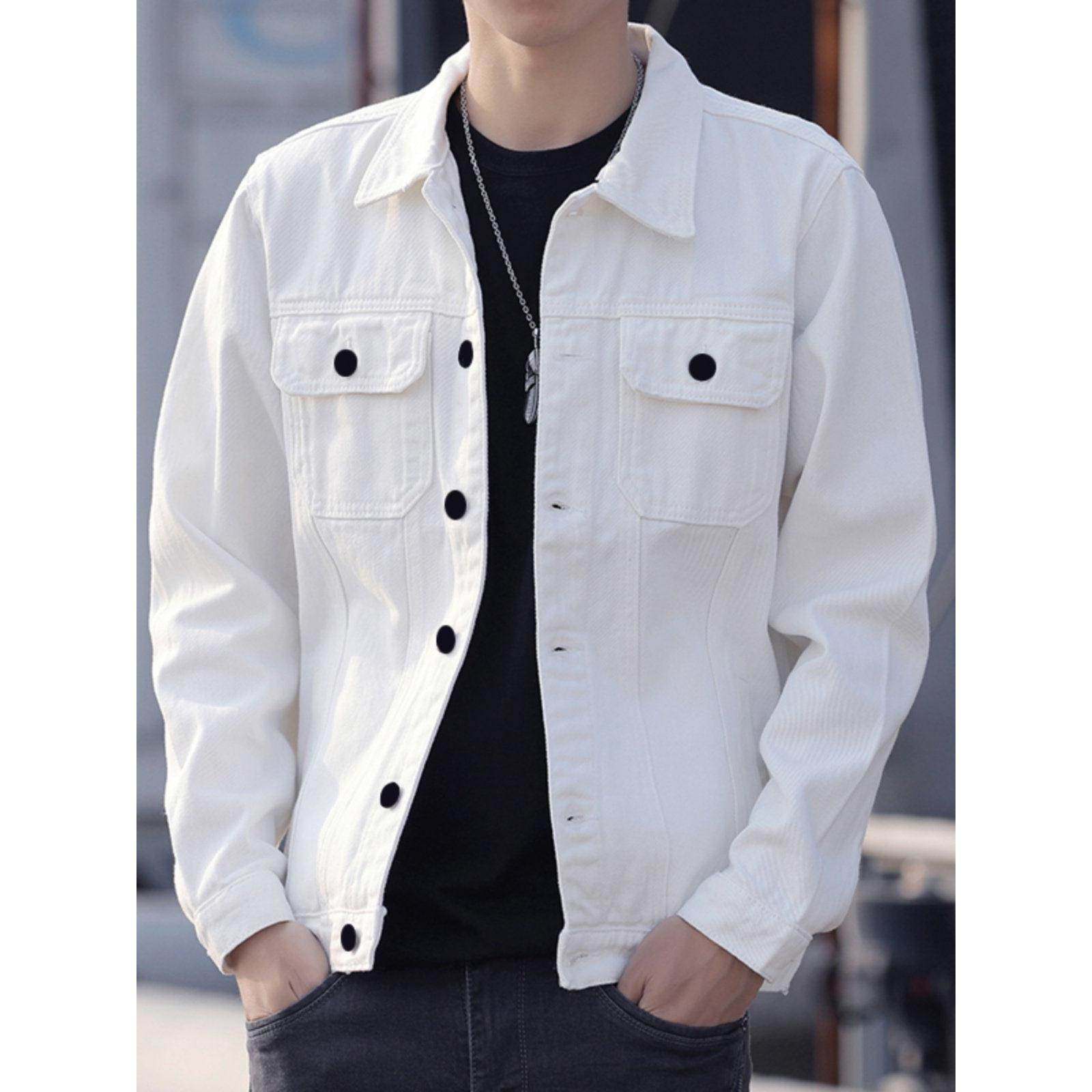 潮牌1313休闲春秋季新款白色外套男士修身牛仔大码夹克衣男款褂子,男装,夹克,淘宝优惠券,粉丝福利购,淘宝优惠卷