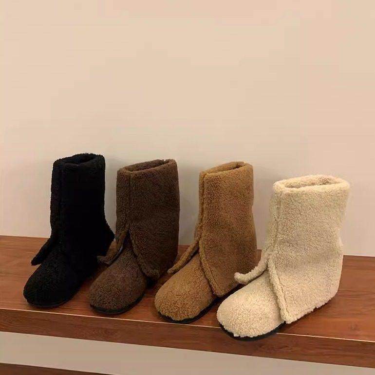 香港圆头开叉羊羔毛毛内增高雪地靴女2025年冬季新款短靴保暖棉鞋,女鞋,时尚雪地靴,淘宝优惠券,粉丝福利购,淘宝优惠卷