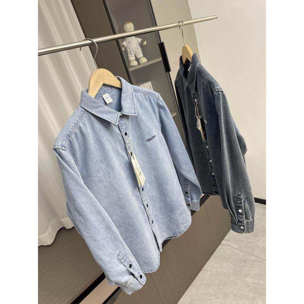 Mostarsea~春秋字母刺绣牛仔衬衫水洗做旧男简约百搭休闲长袖外套,男装,大码上装,淘宝优惠券,粉丝福利购,淘宝优惠卷