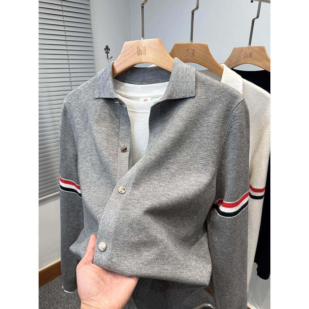 palm city高级感开衫针织衫男春秋季翻领毛衣外套男装外搭薄款潮