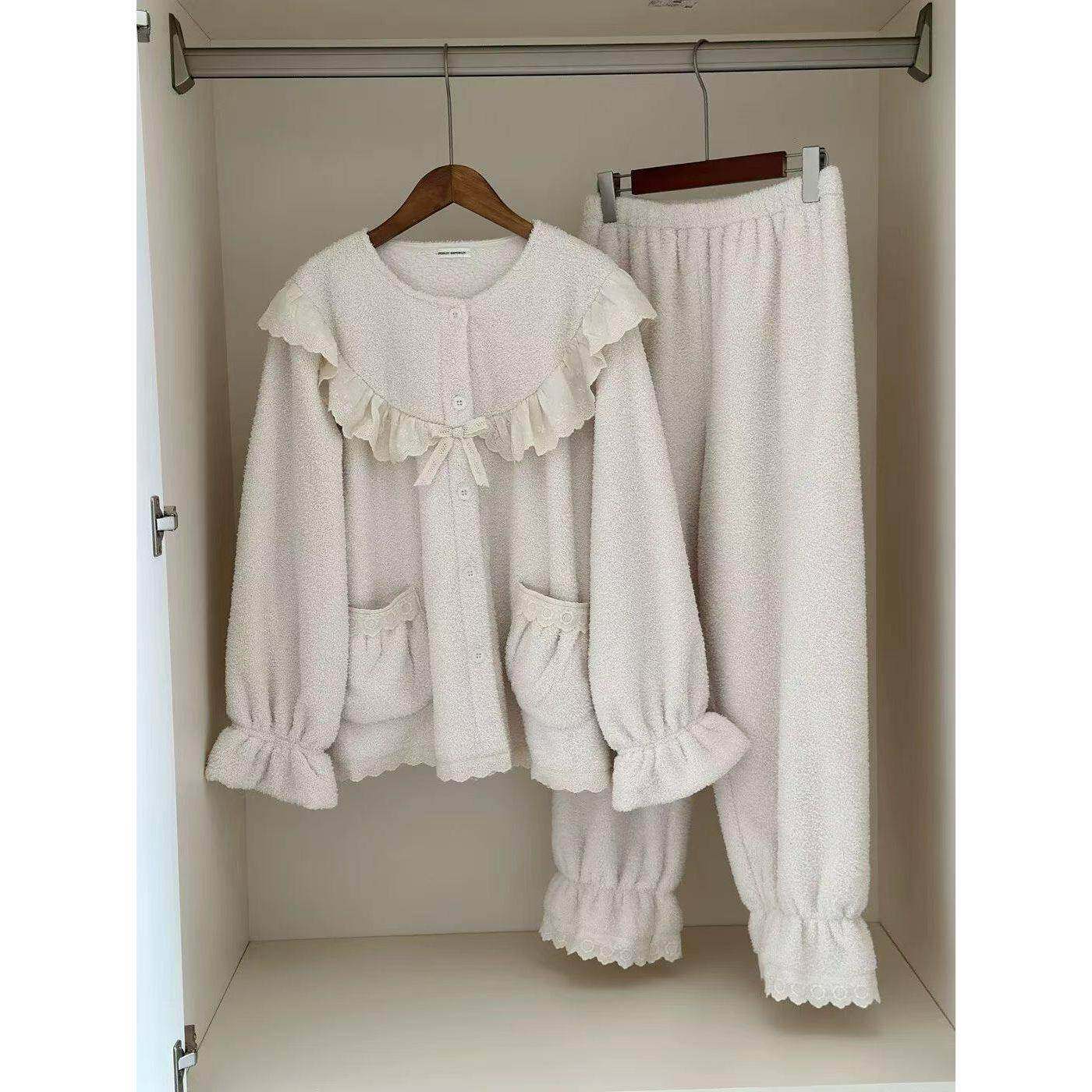 韩版甜美公主风加绒加厚睡衣女2025秋冬季小个子可外穿保暖家居服