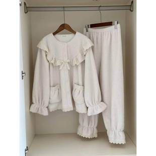 韩版甜美公主风加绒加厚睡衣女2025秋冬季小个子可外穿保暖家居服