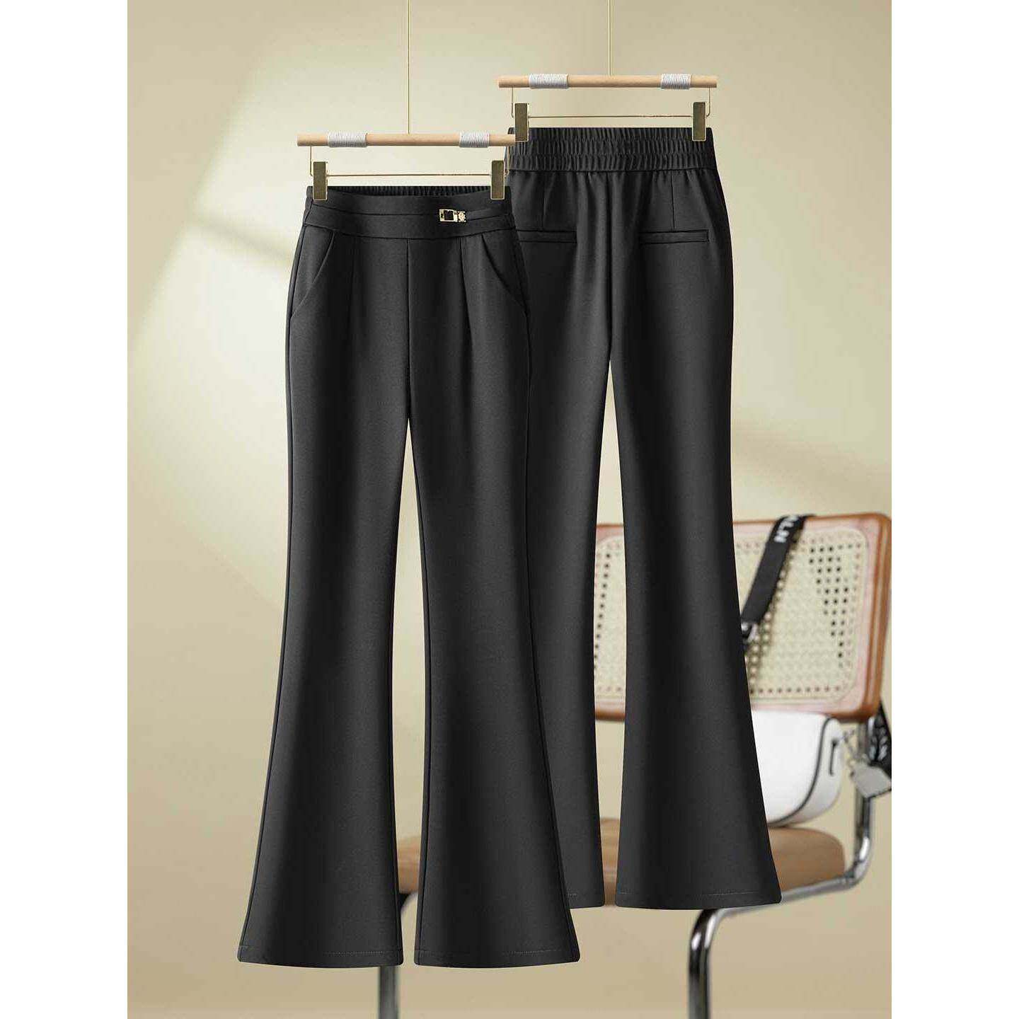 高腰西装裤女2025春秋新款大码弹力不贴腿微喇叭裤直筒显瘦长裤