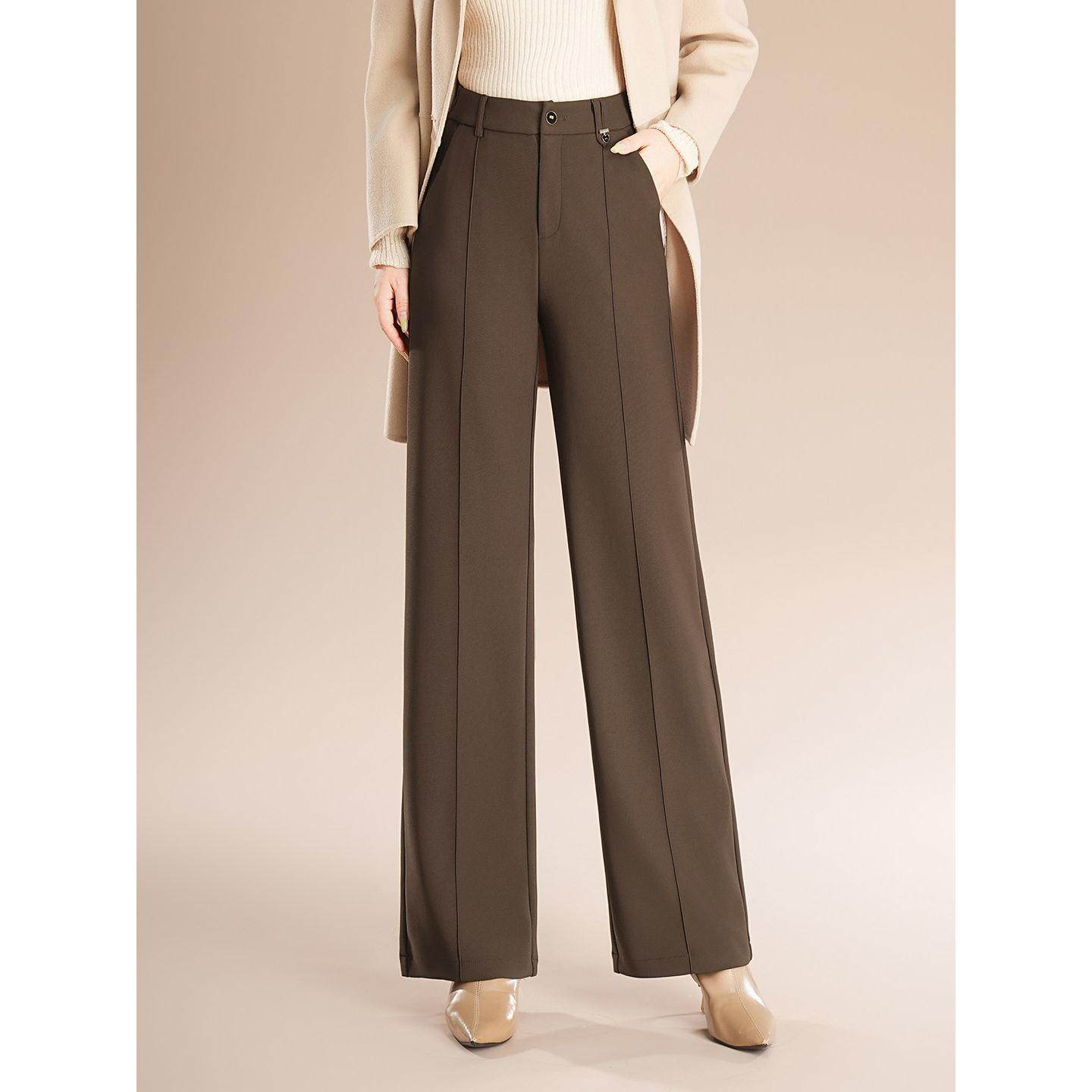 高端冬季加绒阔腿裤女2025秋季新款高腰显瘦直筒裤妈妈休闲西装裤