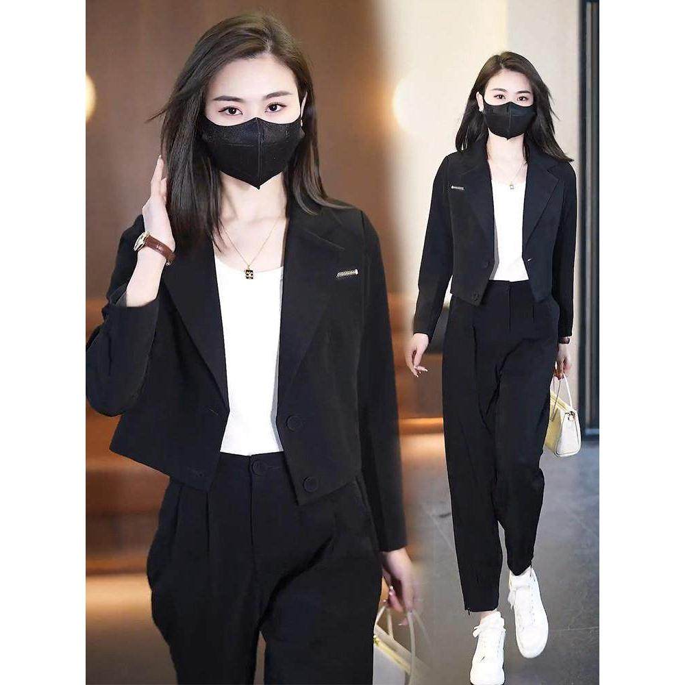 职业套装休闲时尚女士2024春秋新款小西装套装小个子穿搭一整套
