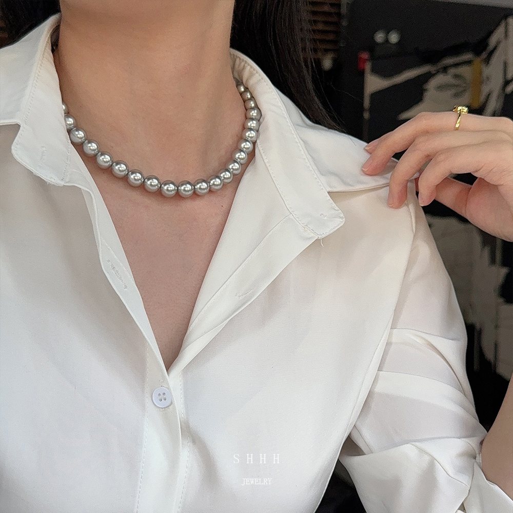 高品质10mm灰白金珍珠项链
