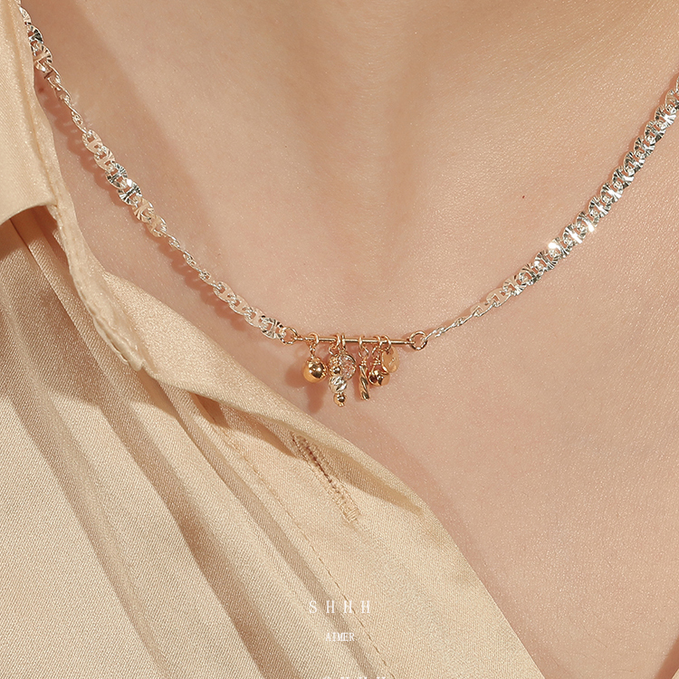 SHHH14k锤纹项链轻奢纯银锁骨链