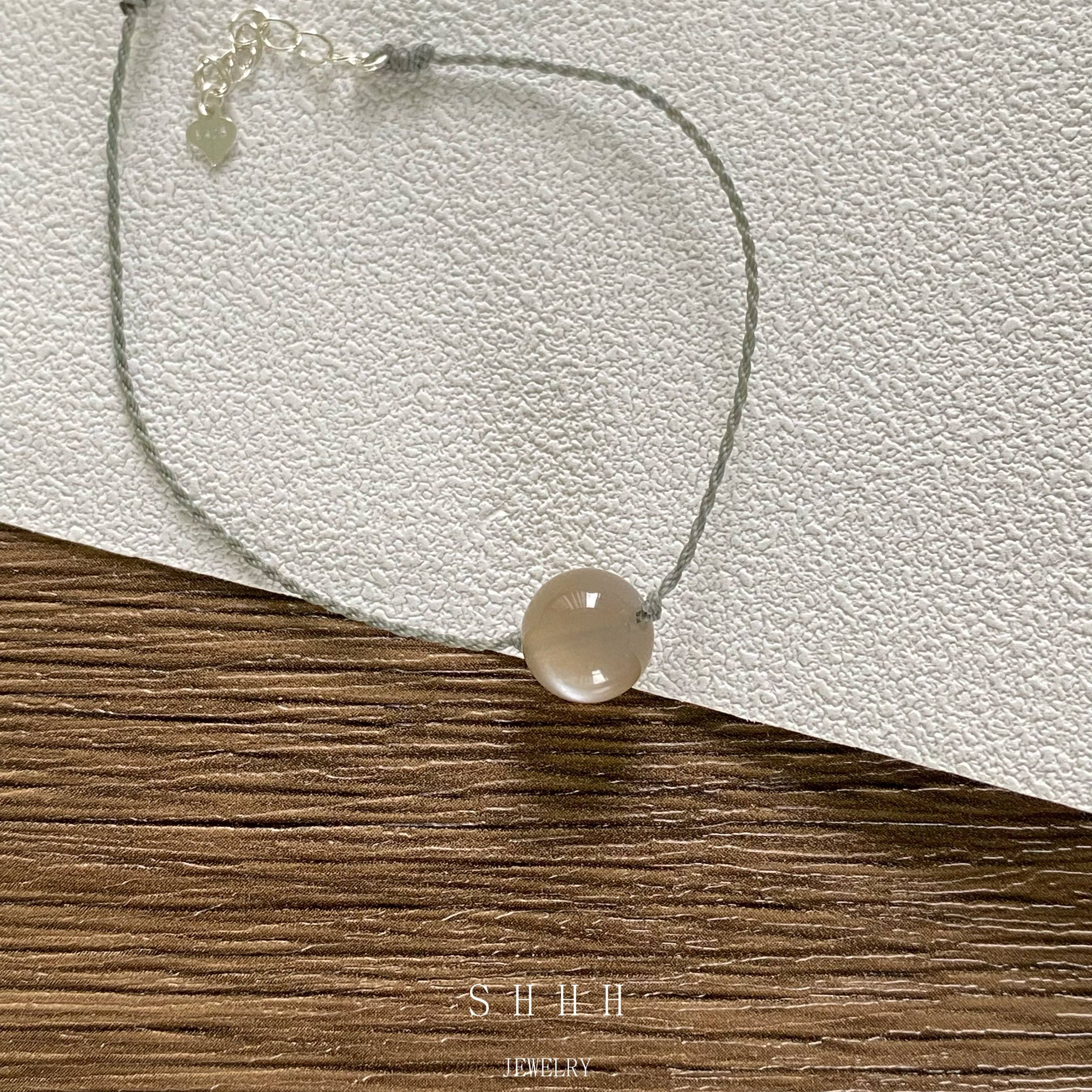 SHHH/极简编织手绳奶茶月光石手绳青苔色单珠编绳手链百搭精致