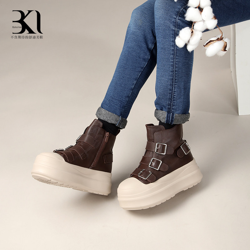 BAKERLOO圆头侧扣低帮厚底骑士女靴YT221