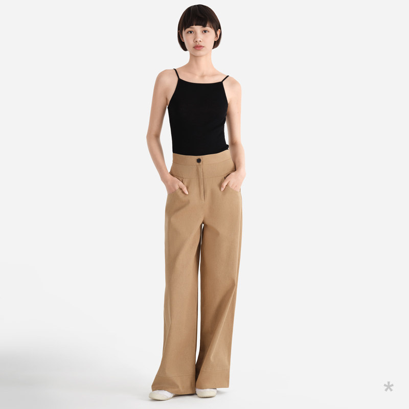 小着暖冬 PA30 黄褐色约克设计中腰阔腿长裤 显得高 也会走得远,女装/女士精品,西装裤/正装裤,淘宝优惠券,粉丝福利购,淘宝优惠卷