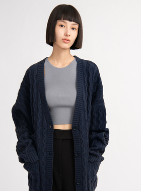 小着暖冬 CH8 墨蓝色牦牛绒廓形棒针开衫