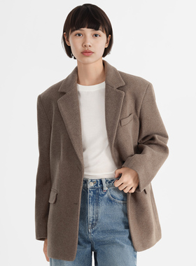 小着暖冬 SU21 暖灰咖色初剪羊毛两粒扣廓形西装 诗书自华