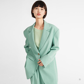 小着暖冬 媚 飒飒暖冬 SU60 薄荷绿色夹花超大廓形西装