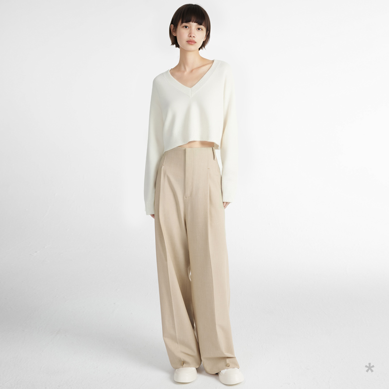 小着和煦沙色高腰直筒长裤