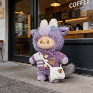 泡泡玛特马力全开系列拉布布开心马娃衣新年labubu搪胶毛绒套装服