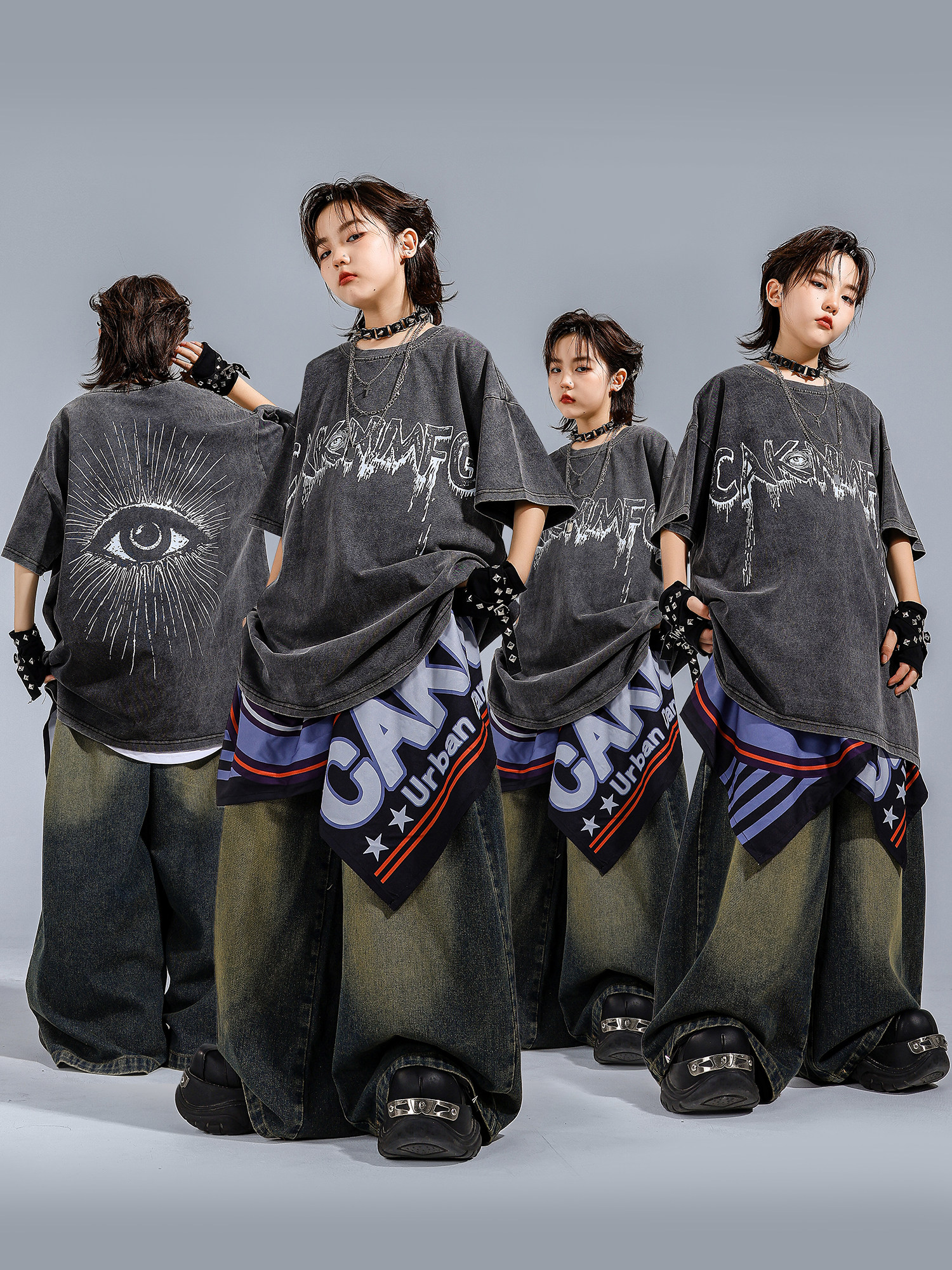 街舞儿童潮服男童嘻哈演出服酷帅重磅美式女童爵士舞服装表演服夏