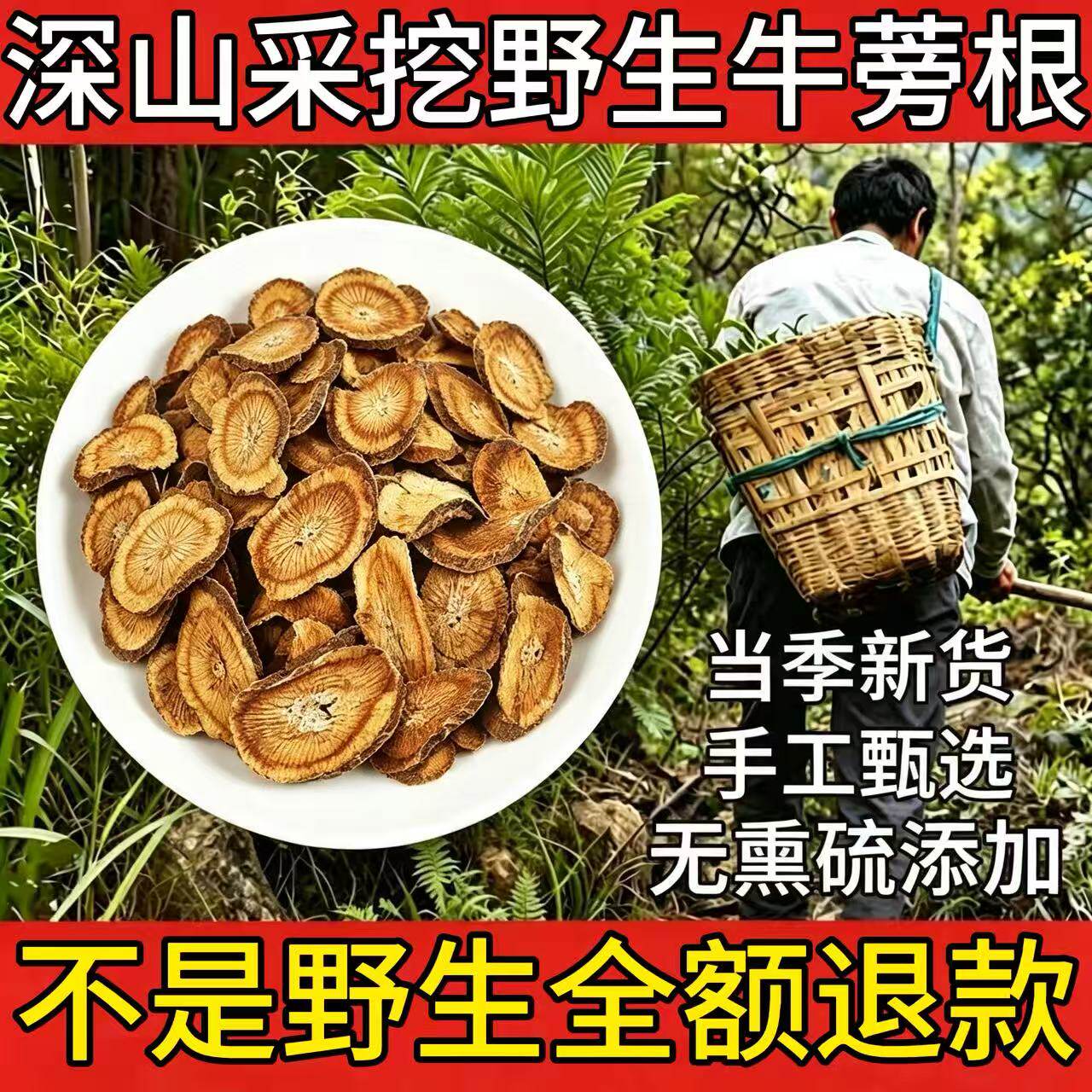 野生牛蒡根中药材正品新鲜无硫干货牛蒡茶黄金茶牛蒡根片去火养肝