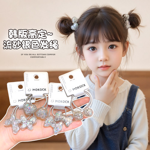 儿童发圈可爱银色亮片蝴蝶结发饰