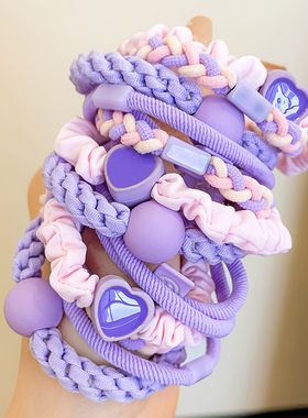 新款紫色头绳小女孩上学儿童多巴胺发绳扎头皮套橡皮筋发圈高弹力