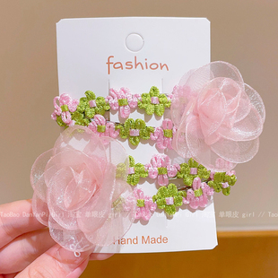儿童粉色花朵BB夹春夏季 夹碎发不伤发女童 侧边夹刘海头饰2026新款