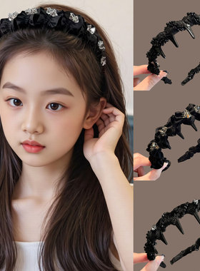 高颅顶带齿发箍儿童高级感水钻不勒头箍女童公主发饰时尚洋气发捆