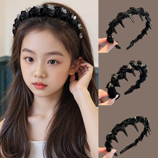 高颅顶带齿发箍儿童高级感水钻不勒头箍女童公主发饰时尚 洋气发捆