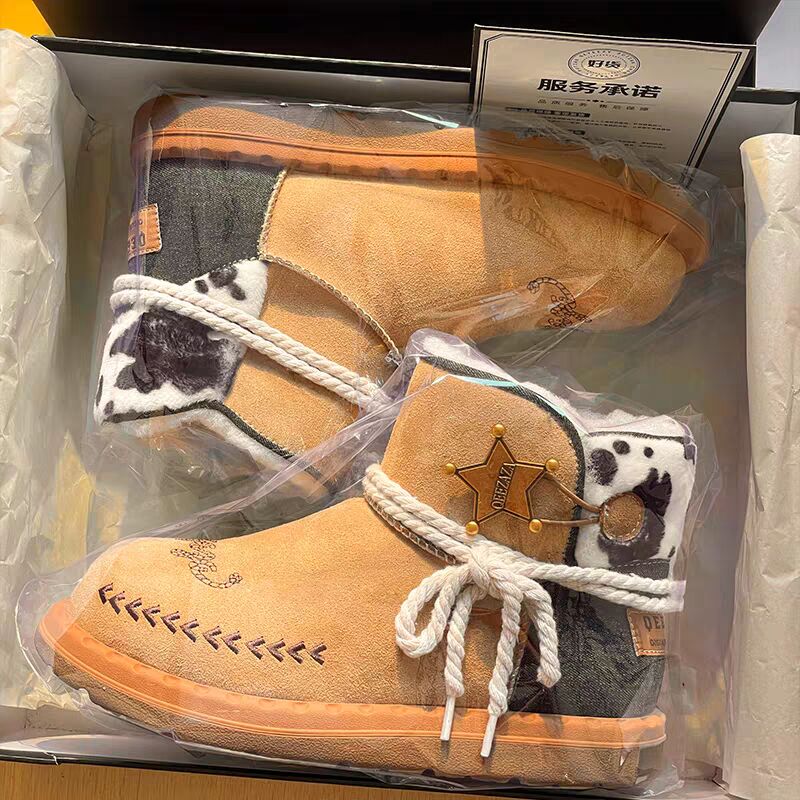 官网正品胡迪联名雪地靴女2025新款冬季加绒棉鞋厚底增高中筒靴子