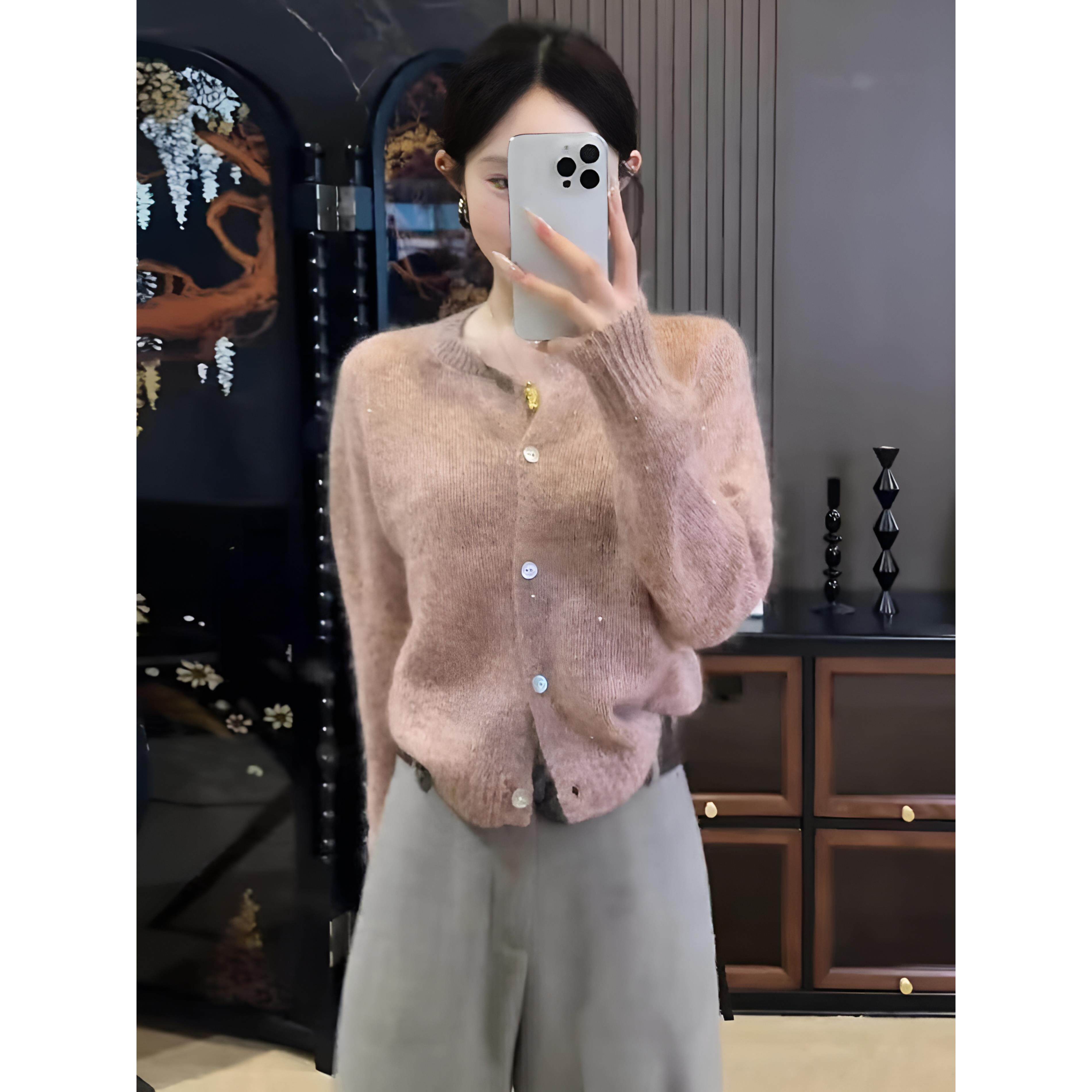 JOYIASS早秋巨好看的两件套2025超火穿搭一整套粉色针织开衫阔腿