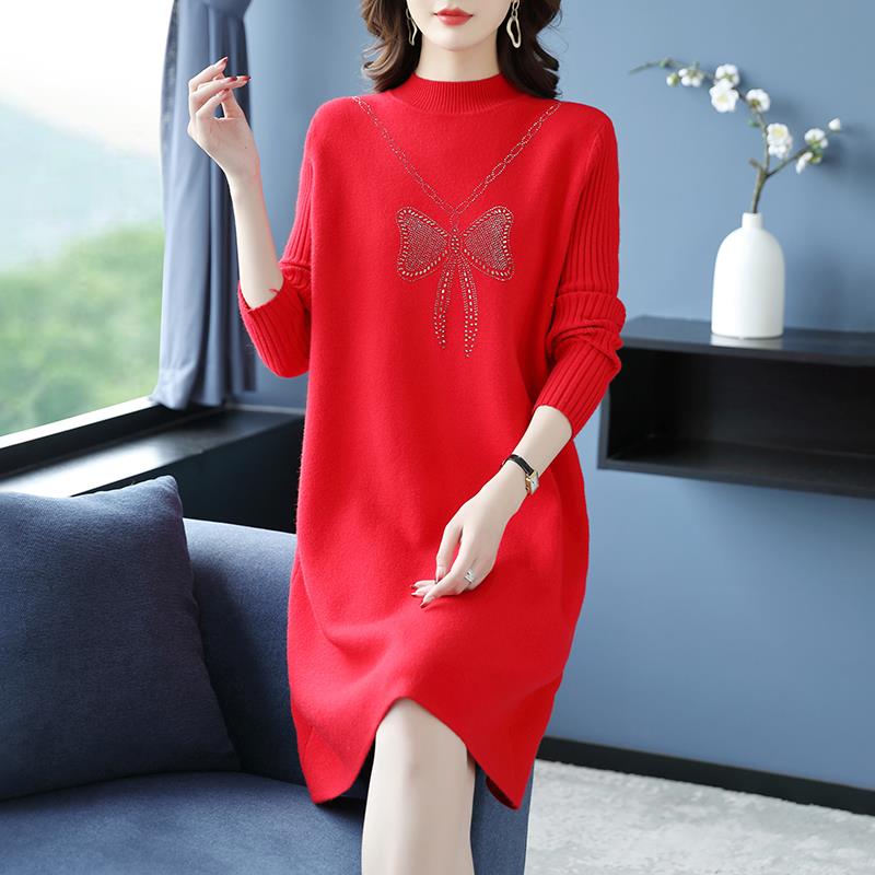 JOYIASS半高领针织打底衫女秋冬配大衣连衣裙中长款烫钻宽松内搭