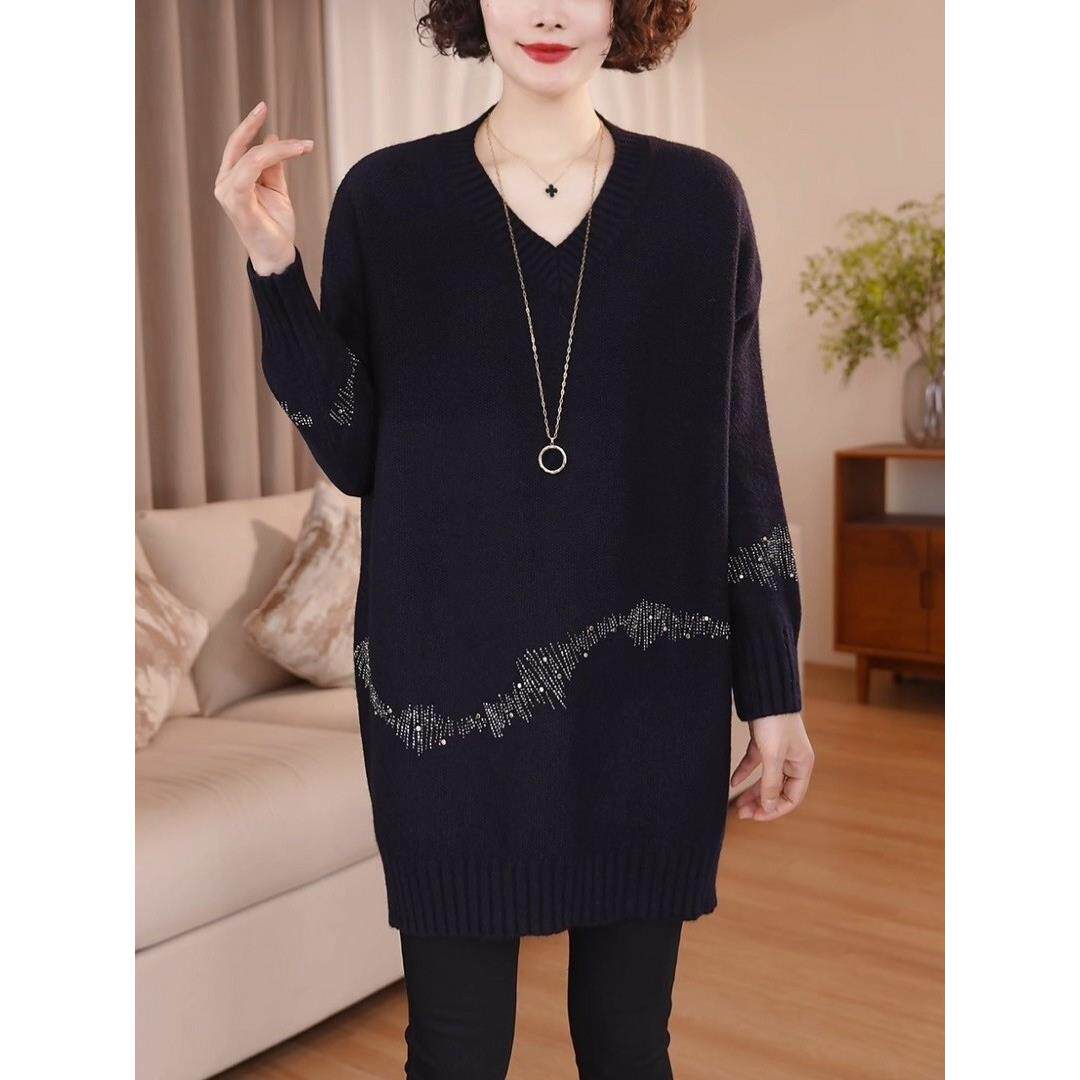 JOYIASS法式设计感V领针织衫女秋冬新款宽松百搭显瘦中长款毛衣打