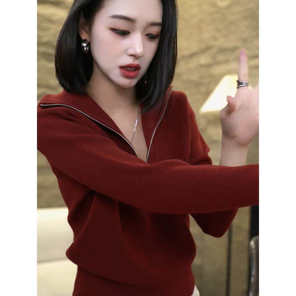 JOYIASS新款翻领半拉炼秋冬毛衣针织衫春款宽松上衣女时尚百搭显
