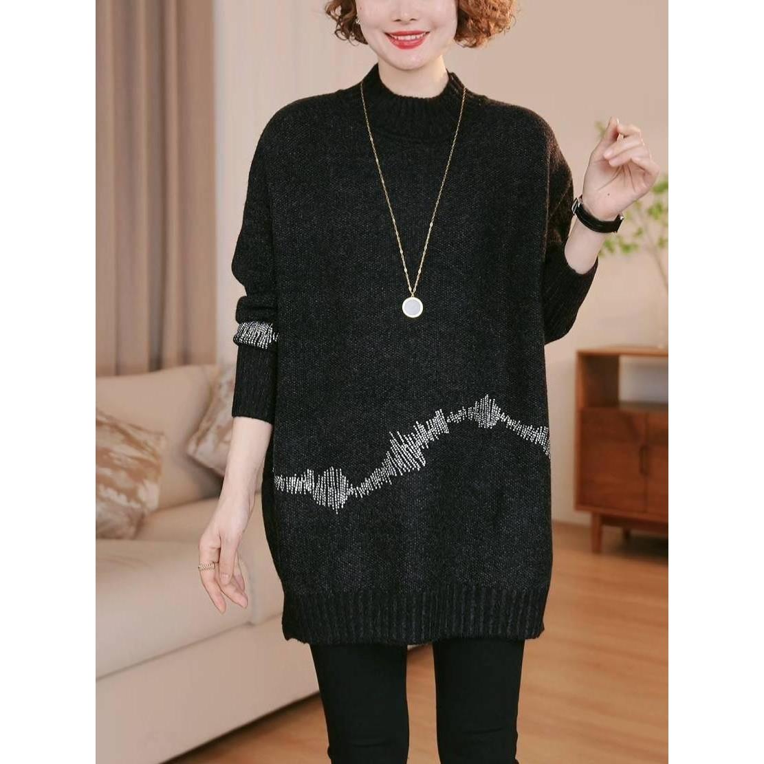 JOYIASS毛衣女秋冬新款洋气宽松大码遮肚子中长款加厚时尚针织打