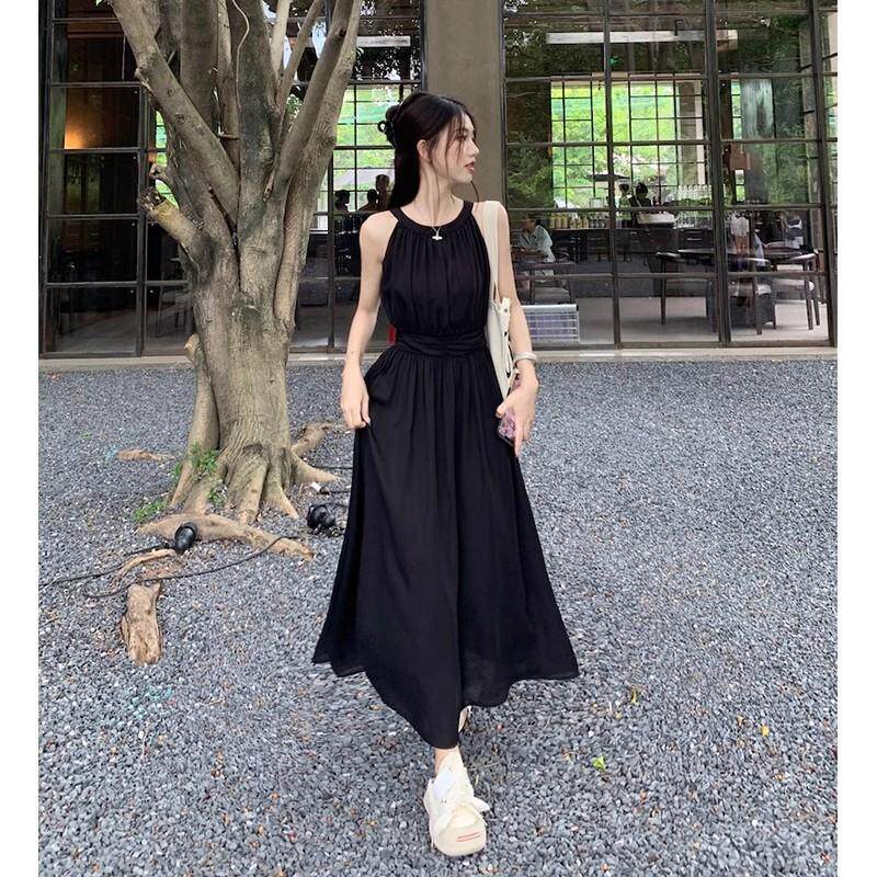BLLOUKE挂脖无袖连衣裙子女士装夏季2025年新款春秋小个子气质收