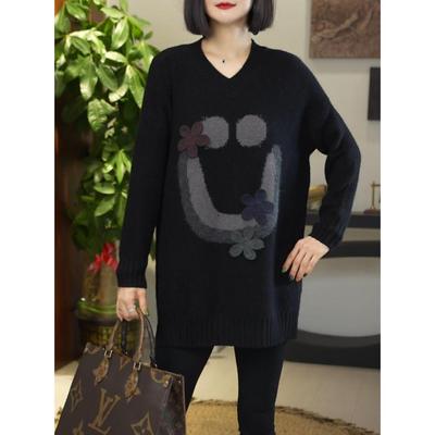 JOYIASS中长款遮屁股包臀针织衫女秋冬加厚内搭宽松上衣洋气V领打