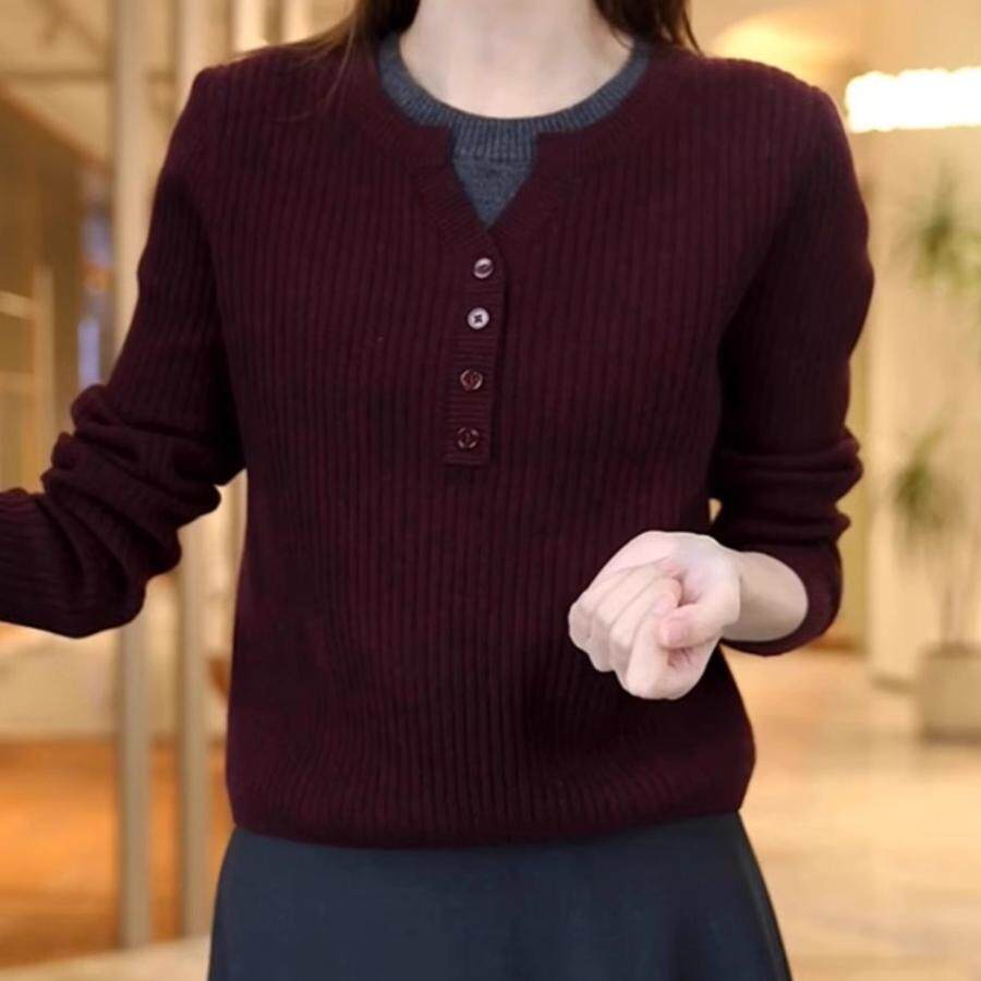 JOYIASS假两件拼接软糯毛衣女秋冬加厚撞色内搭上衣高级感宽松针