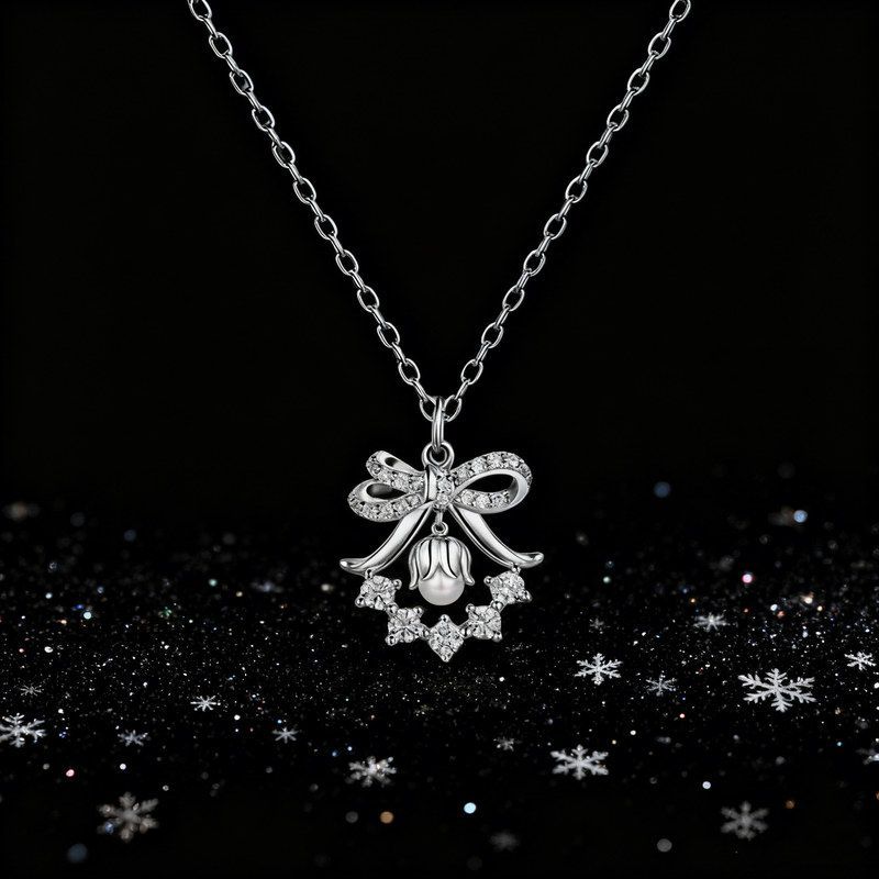 铃兰花蝴蝶结项链999纯银小众吊