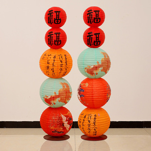 2026新款新年福字灯笼立柱摆件商场客厅装饰春节过年跨年氛围布置