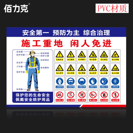 施工重地闲人免进工地安全生产PVC防水标识牌工厂隐患排查警示牌温馨提示牌标牌定制定做标牌标志牌墙贴