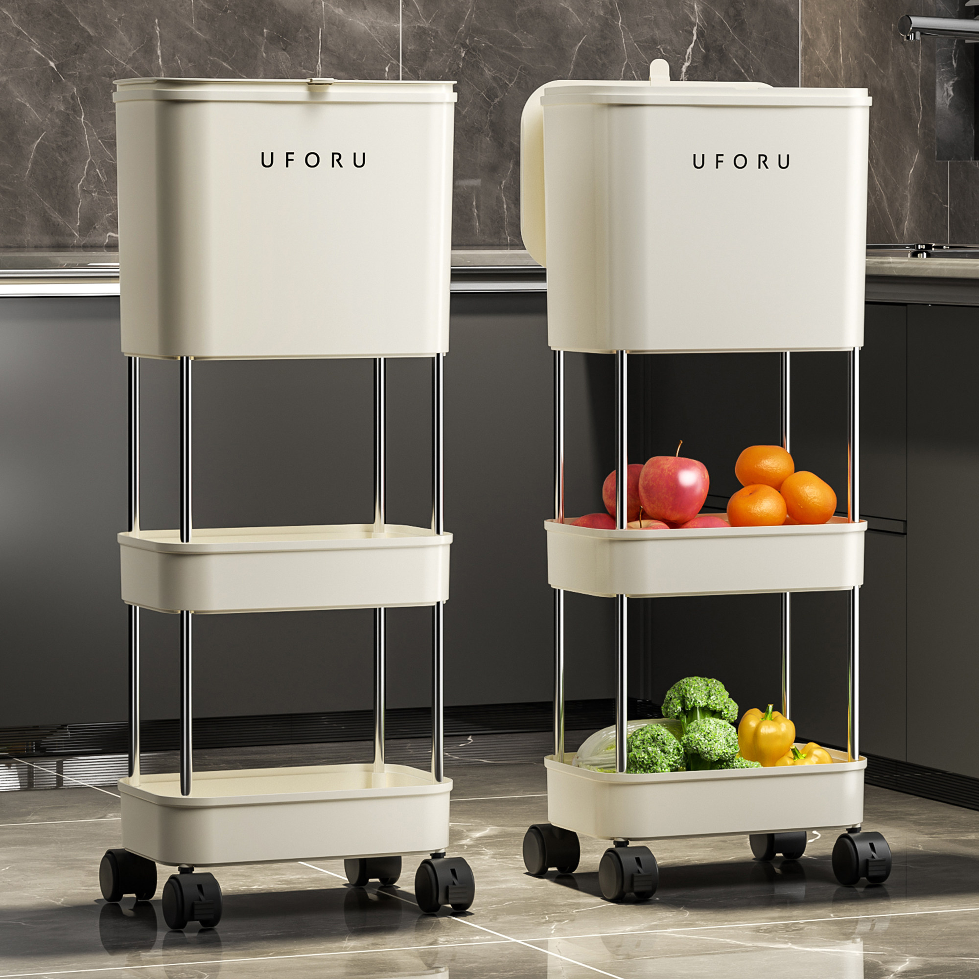 厨房垃圾桶免弯腰多层带盖可移动家用分类大容量干湿分离高桶挂