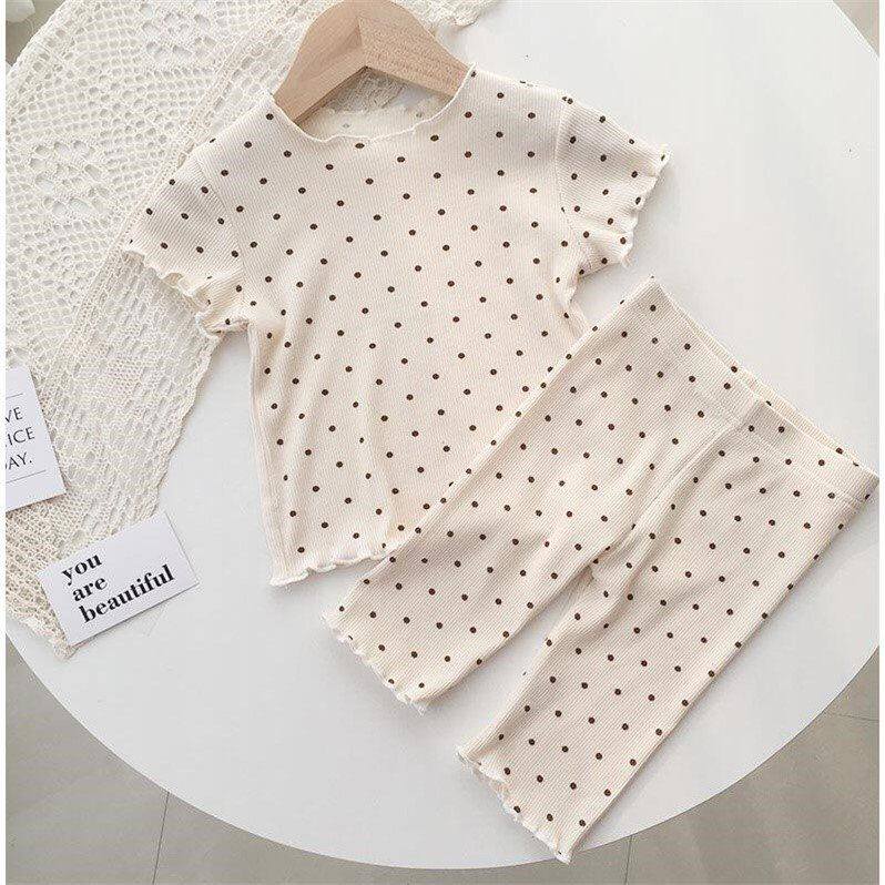 BABY POLKA DOT PAJAMAS SPRING TWO-YEAR-OLD GIRLS FOREIGN AUTUMN CLOTHES CHILDRENS HOME CLOTHES SUPER CUTE BABY AIR CONDITIONING CLOTHES