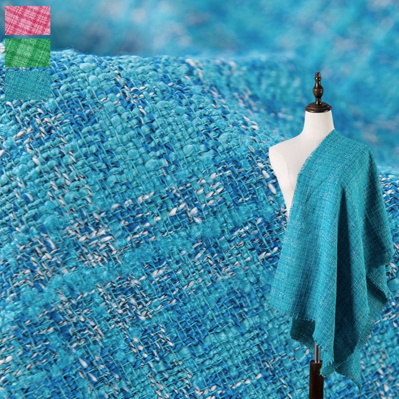 蓝色小香风粗花呢薄款服装布料