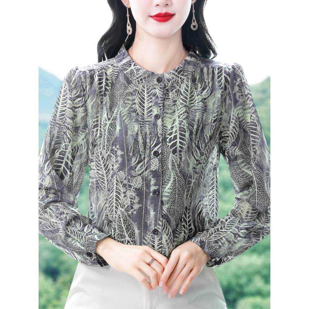 JOYIASS时尚减龄印花长袖雪纺衬衫女士秋装新款气质显瘦衬衣百搭
