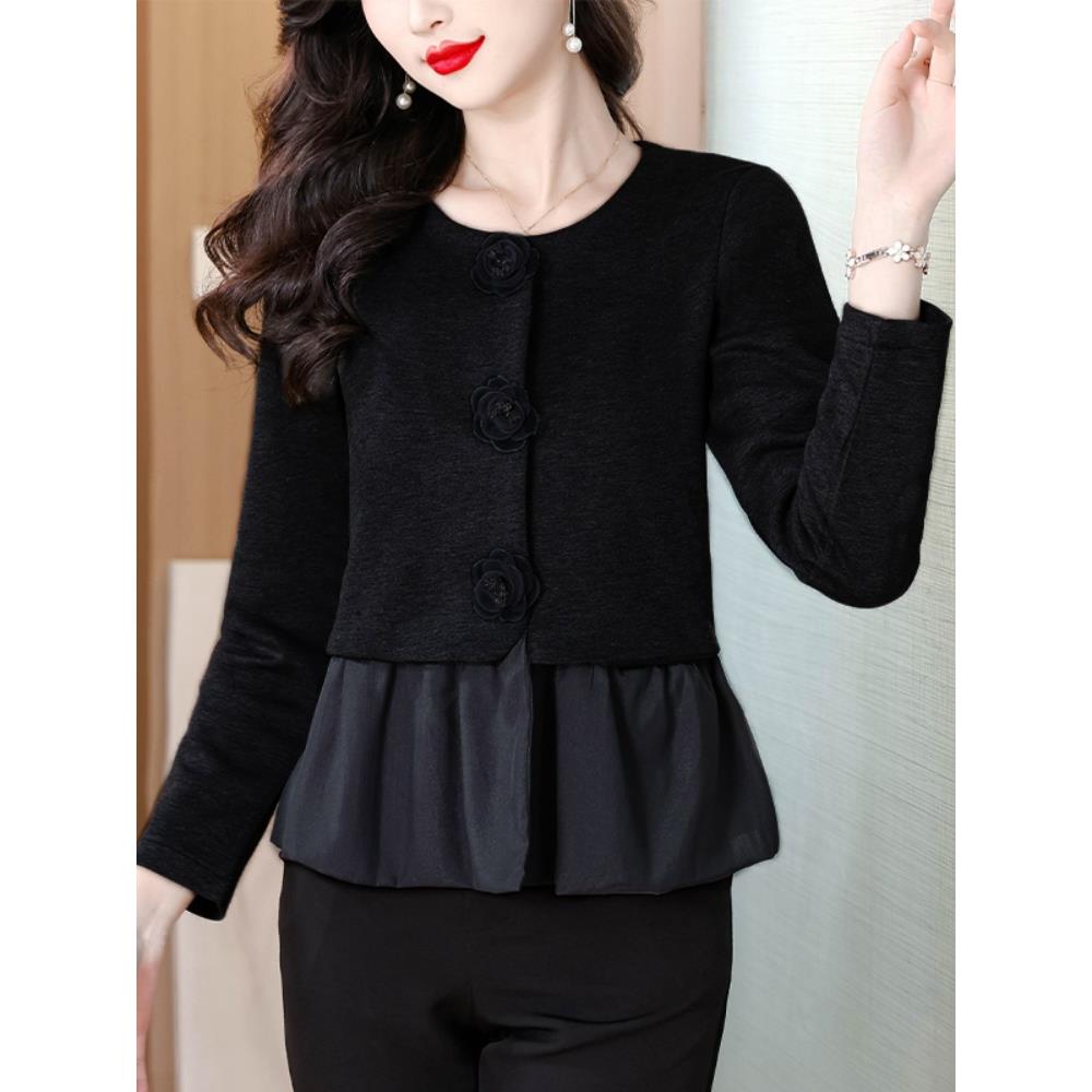 JOYIASS高端假两件上衣女长袖春秋新款法式收腰衬衫妈妈别致漂亮