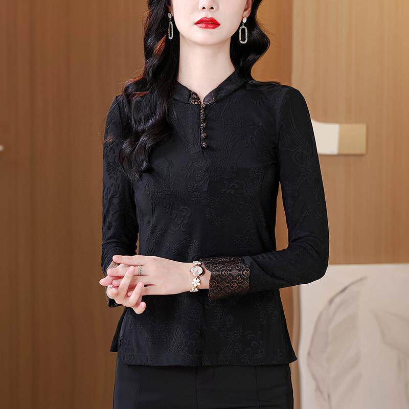 JOYIASS高级感提花上衣女士中国风小衫秋冬季新款妈妈立领长袖内
