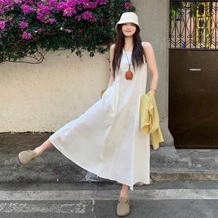 无袖 背心白色连衣裙子吊带长裙2025夏季 爆款 两件套女夏天巨好看